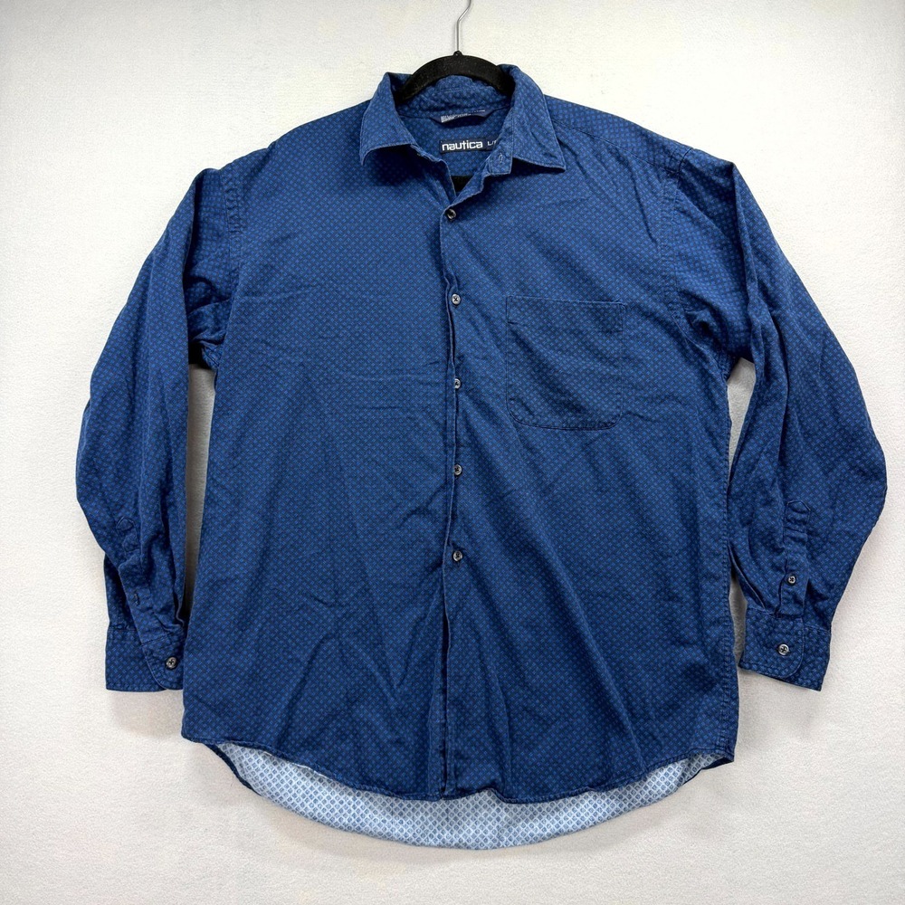 Nautica Shirt‎ Mens Large Blue Diamond Long Sleeve Oxford Dress Casual Preppy